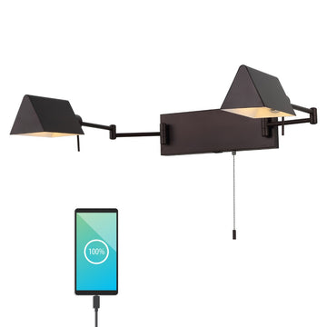 Arlo Farmhouse Industrial Single Swing Arm Plug-In or Hardwired Iron LED Wall Sconce with Pull-Chain
